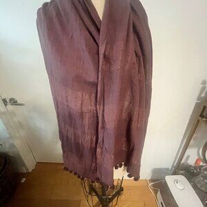 EILEEN FISHER  Wool Tassel‎ Striped Scarf in Plum